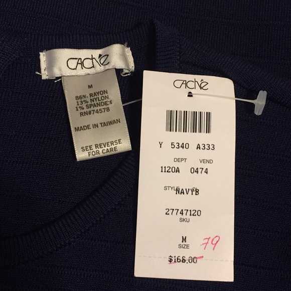 NWT Cache Bodycon Navy Ribbed Dress - Picture 6 of 6